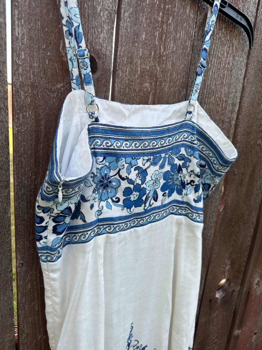 Elie Tahari The Annalise Floral Linen Midi Dress Blue White Boho Size S - Picture 4 of 5